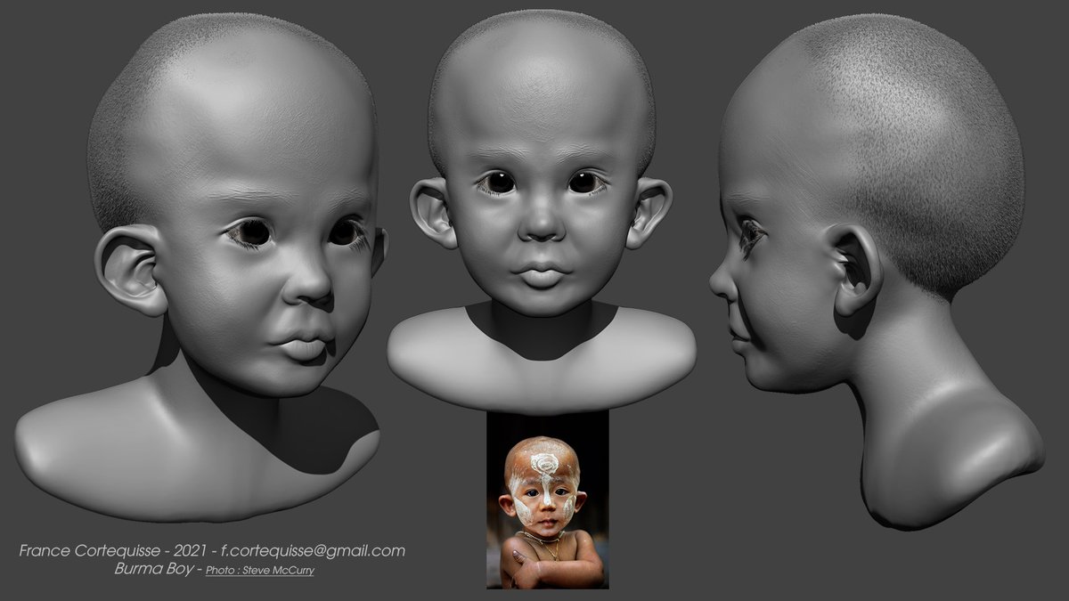 FCortequisse's tweet photo. This week, I'am trying to improve my realistic sculpting skills, so here is an other Portrait modeled in Zbrush based on the picture of Steve McCurry. 

I hope you like it ! 

#zbrush #portrait #sculpture  #boy https://t.co/1fBU503Rg6