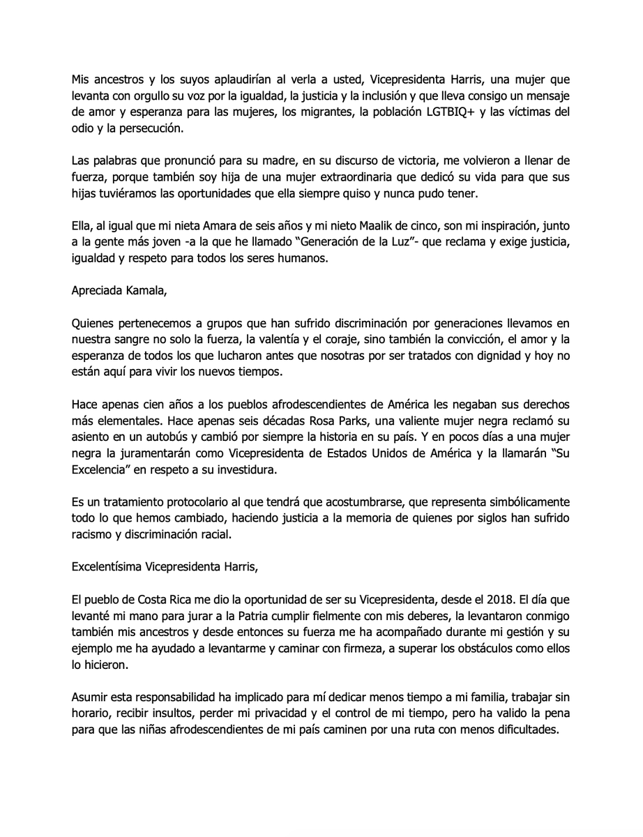 epsycampbell's tweet photo. Hace unos días escribí esta nota a la Vicepresidenta @KamalaHarris. He decidido compartirla públicamente como parte de los buenos deseos que acompañarán sus históricos pasos y para que sirva de inspiración para todas las niñas que vienen detrás #InaugurationDay https://t.co/36bwZEzopT