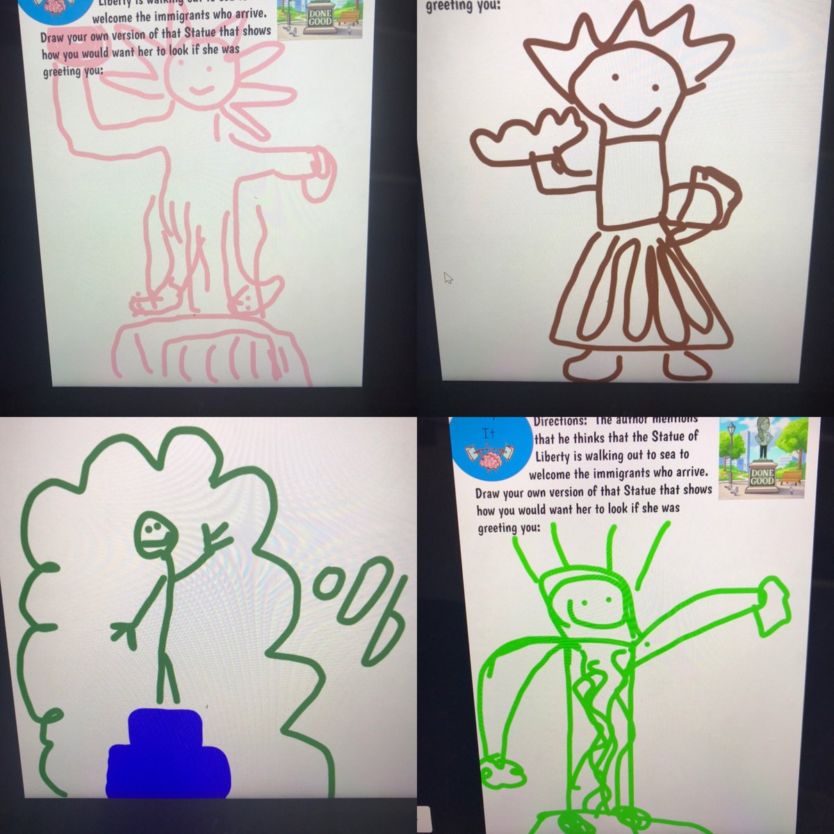 WESLibStars's tweet photo. 😍 these Statue of Liberty pictures inspired by #besnominee Her Right Foot...smiling and open armed...and one even bearing a rainbow sprinkle cupcake #growingreaders #allarewelcome #bcpslms @BCPSLMP @Tech4Learning https://t.co/cxRGTlaDju