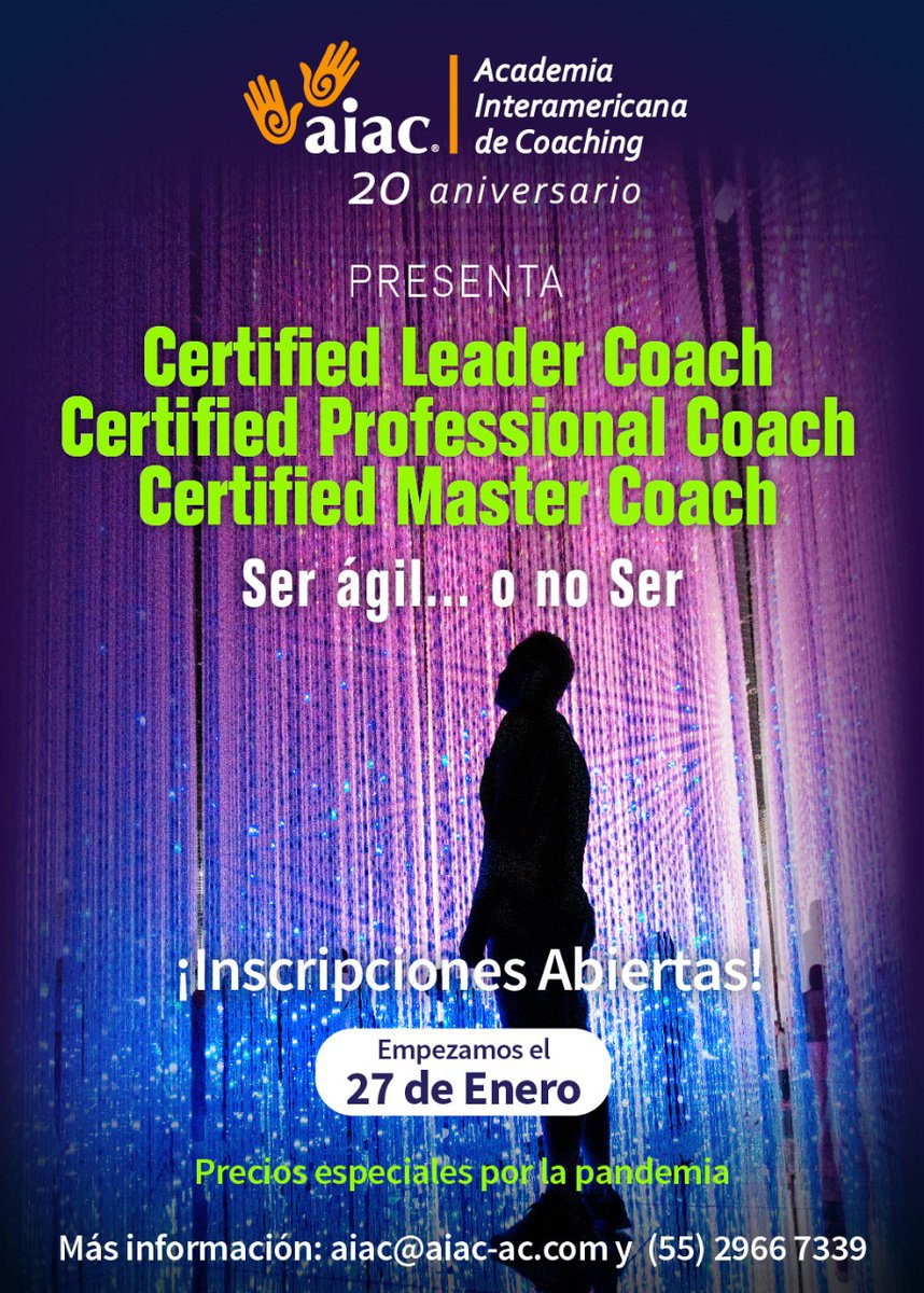dhuertav's tweet photo. Comenzamos 27 de enero. Dirigido a líderes que deseen desarrollar competencias de liderazgo ágil, así como para quienes deseen formarse coaches y/o máster coaches para acompañar a organizaciones a gestionar su transformación  en entornos inciertos. @coachingaiac https://t.co/3Hd6deK3Vr