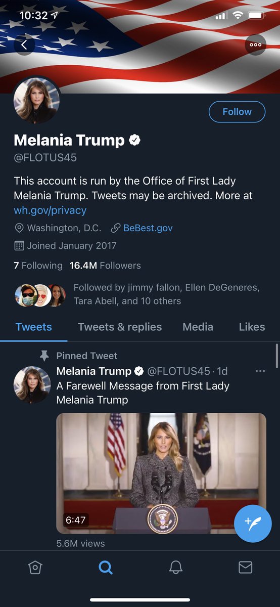 torielisey's tweet photo. Someone should probably change @POTUS’ bio to not link out to Melania as his wife but idk what do I know https://t.co/1645ecOAzx