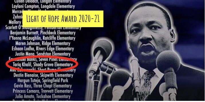 We are so proud of Tariq Khalil for being a 2020-21 Light of Hope recipient. The Light of Hope Award is given to one student at every school who best demonstrates the attributes of Dr. King. Tariq, thank you for being a light of hope for those around you! #CardinalStrong