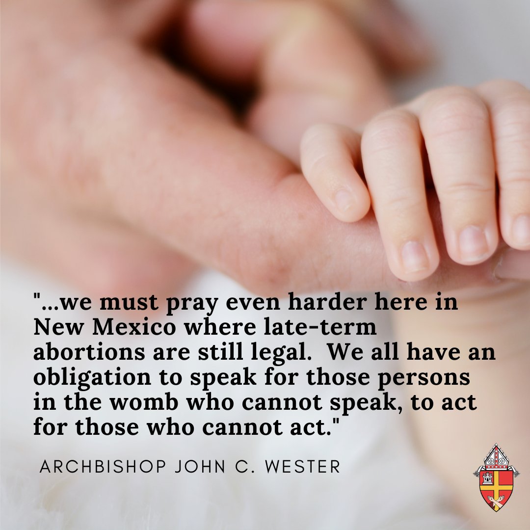 AB John C. Wester (@abjohncwester) on Twitter photo This year we will be celebrating Mass for Life at <a href="/DioceseofGallup/">Roman Catholic Diocese of Gallup</a> <a href="/BishopWall/">Bishop Wall</a> <a href="/ROMDIOLC/">Las Cruces Diocese</a> &I will concelebrate the Mass & join with the faithful in praying for an end to abortion &the deepening of respect for the sanctity of all life from conception to natural death.
<a href="/ASFOfficial/">Archdiocese Santa Fe</a> This year we will be celebrating Mass for Life at <a href="/DioceseofGallup/">Roman Catholic Diocese of Gallup</a> <a href="/BishopWall/">Bishop Wall</a> <a href="/ROMDIOLC/">Las Cruces Diocese</a> &I will concelebrate the Mass & join with the faithful in praying for an end to abortion &the deepening of respect for the sanctity of all life from conception to natural death.
<a href="/ASFOfficial/">Archdiocese Santa Fe</a>