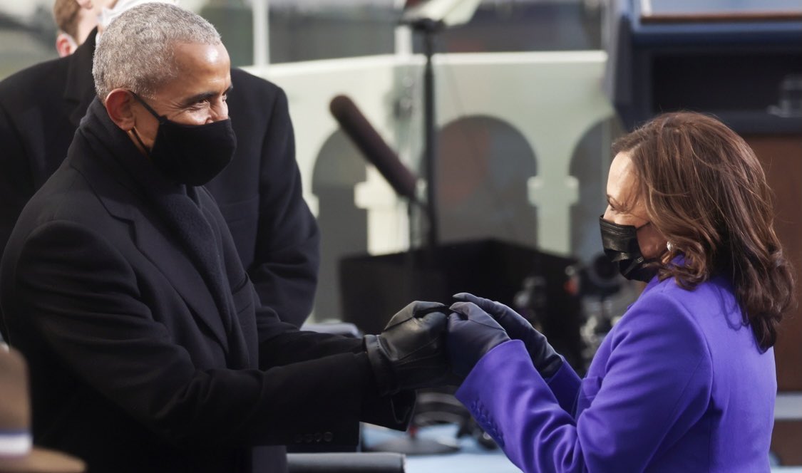 elchicanomarine's tweet image. The First Black President, Congratulating the First Black Woman Vice President.