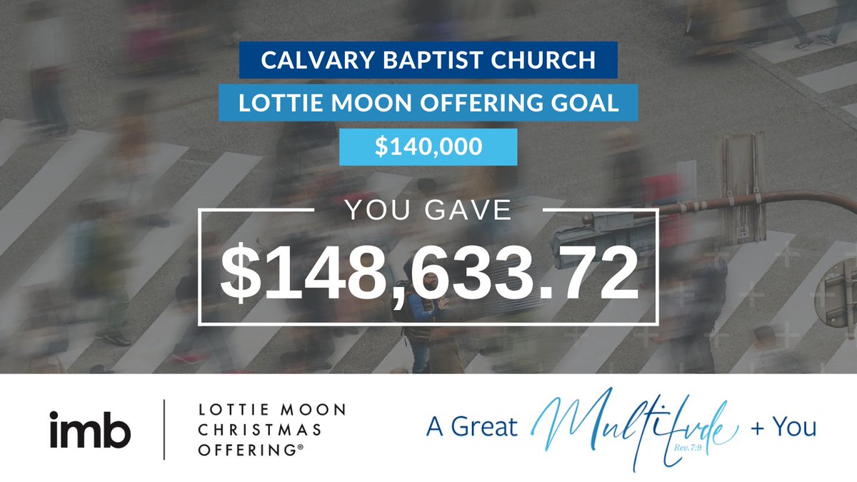 CalvaryDothan's tweet photo. In faith, we set a goal of $140,000 for our 2020 Lottie Moon Christmas offering. This past Sunday we were proud to announce that we exceeded our goal and Calvary Baptist Church gave $148,633.72 towards international missions. https://t.co/bP8Rsks9yP