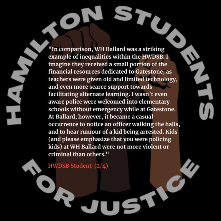 On January 25th,  @HWDSB will be providing an update to Trustees regarding the recent termination of the Police Liaison Program & its ongoing review. Stay tuned as we hold them accountable & ensure that police never reinflict the violence outlined in these testimonials again. 1/3