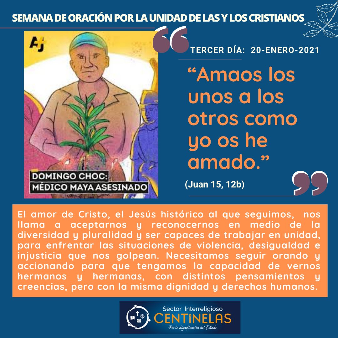 CentinelasGT's tweet photo. En el tercer día del Octavario de Oración por la Unidad de las y los Cristianos, hacemos un llamado a la unidad y materializar el amor cristiano en nuestro trabajo constante de aceptarnos, respetarnos y valorarnos en medio de la diversidad que somos y que tenemos https://t.co/xBdjciDfWC