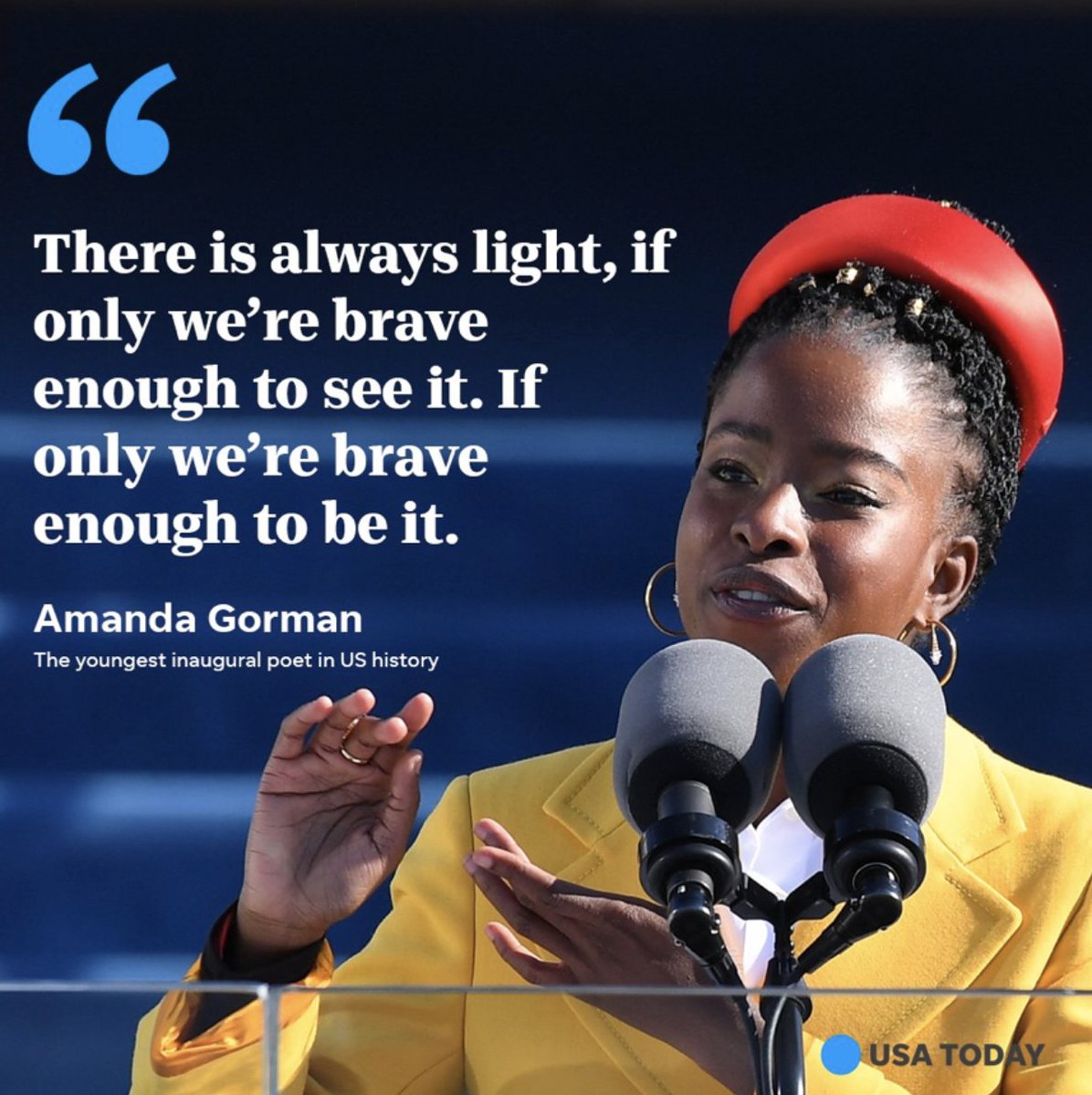 Brené Brown (@brenebrown) on Twitter photo My favorite line from the poem by <a href="/TheAmandaGorman/">Amanda Gorman</a> today: “We lift our gazes not to what stands between us but what stands before us.” She is amazing. #inauguration2021 My favorite line from the poem by <a href="/TheAmandaGorman/">Amanda Gorman</a> today: “We lift our gazes not to what stands between us but what stands before us.” She is amazing. #inauguration2021