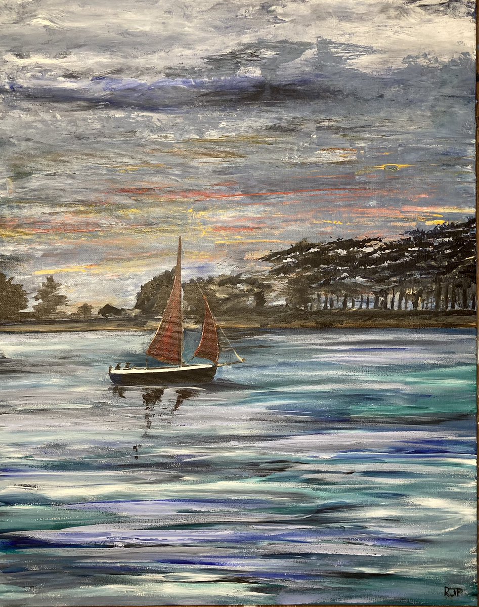 MPaintbox's tweet photo. 20” x 16” Acrylic on canvas of a scene photographed on our anniversary trip to Norfolk a week before UK went back into lockdown.  This was the view from the beach at Wells-Next-The-Sea.  #Norfolk #wellsnextthesea #originalart https://t.co/FHmVzK8qBR