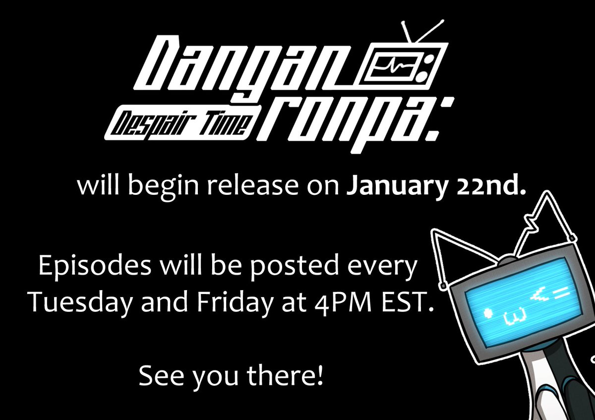 Chapter 1 of Danganronpa: Despair Time will begin release on January 22nd. 

Need a refresher on the prologue? Watch this: youtu.be/EBLeby8_SAs
Just want to hear the voice actors in action? Watch: youtu.be/CPpKnjgZ-U4
