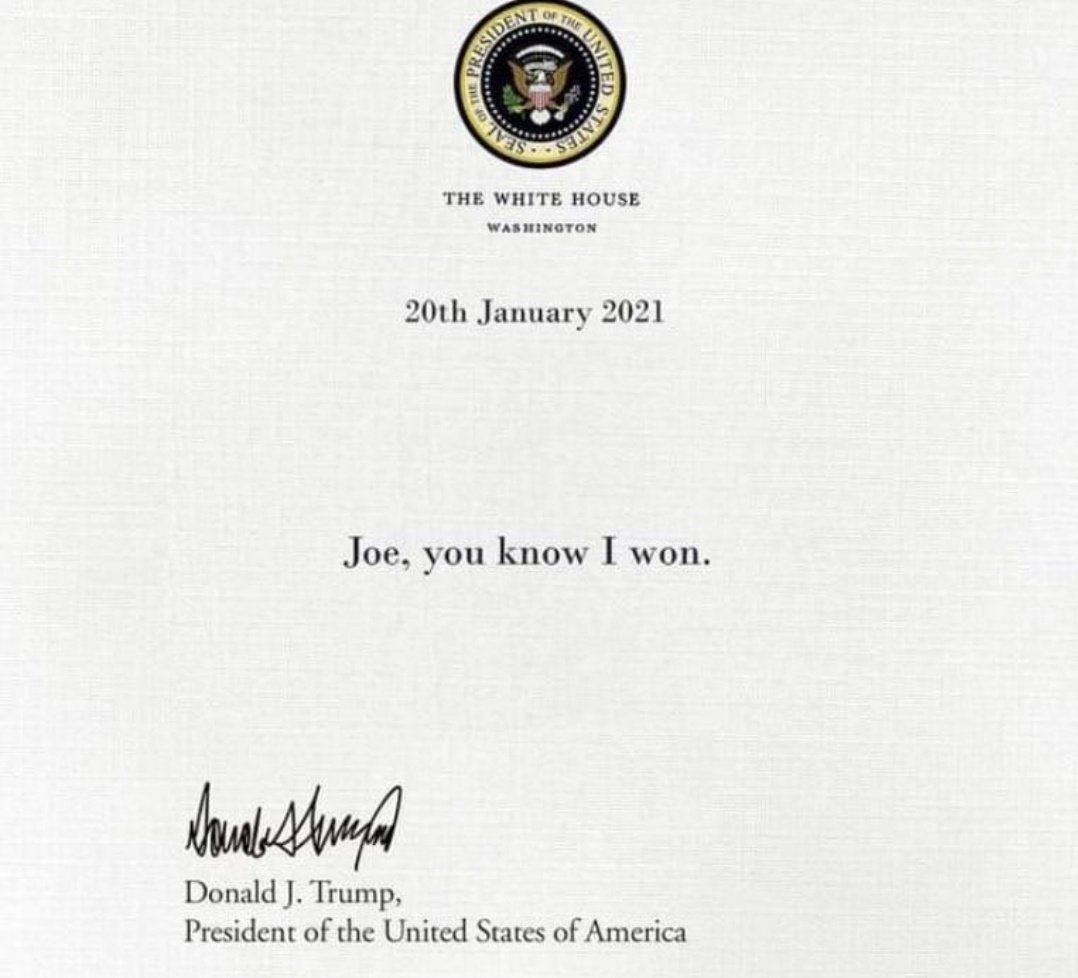 ADRIANAAZZIAS's tweet photo. 🚨🇺🇸La Nota que le dejo 
Tru/mp a Bi/den ....
"Joe, sabes que gané"

Donald Trump https://t.co/FfGAVh0XtI
