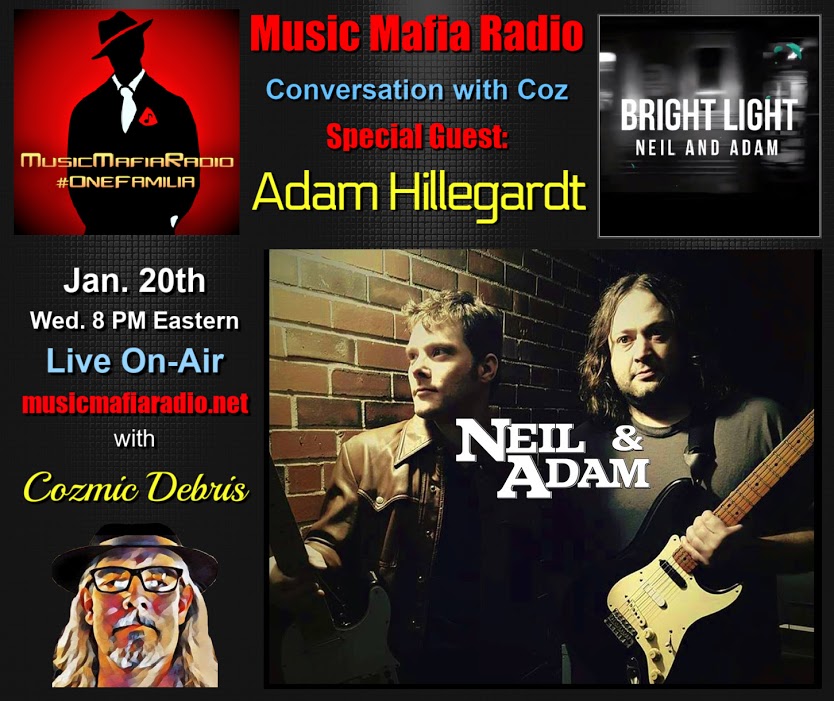 Conversation with Coz & Special Guest: Adam Hilligardt! 💥 Tonight at 8pm EST/ 5 PST on musicmafiaradio.net @DebrisCozmic sits down with singer-songwriter Adam of @neiladammusic to talk about their new hit single 'Bright Light' and more! #liveChat #BrightLight #OneFamilia 🎶