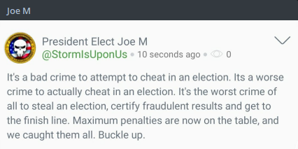IT WAS ALL A PLAN TO LET BIDEN BE INAUGURATED!Though, wow, credit to the Qrazies that they recognized this argument is at odds with their own beliefs about the far worse crimes Biden has supposedly done.