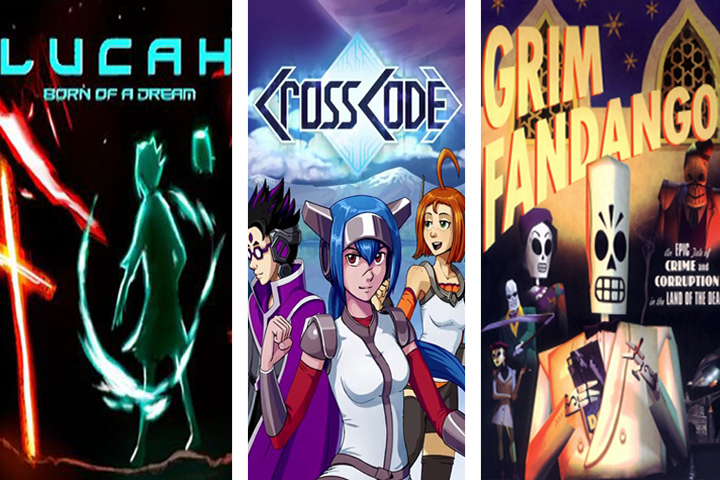 3 raphics: Lucah: born of a dream, Crosscode, and Grim Fandango