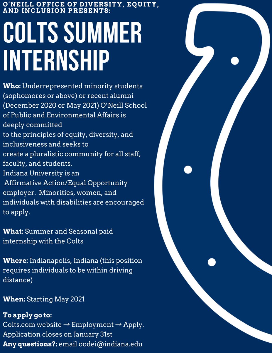 We encourage all students to apply for this wonderful opportunity! @IUONeillSchool <a href="/Colts/">Indianapolis Colts</a> <a href="/IndianaUniv/">Indiana University</a>
