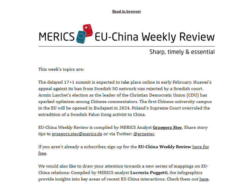 New <a href="/merics_eu/">MERICS</a> EU-China Review edition by <a href="/grzestec/">Grzegorz (Greg) Stec</a> is out! ** Subscribe: bit.ly/3iyUoea ** Read: bit.ly/3c1cYtZ ** Also featured in the Review: a series of new or updated mappings on EU-China relations - compiled by <a href="/lucrepogge/">Lucrezia Poggetti</a> merics.org/en/short-analy…