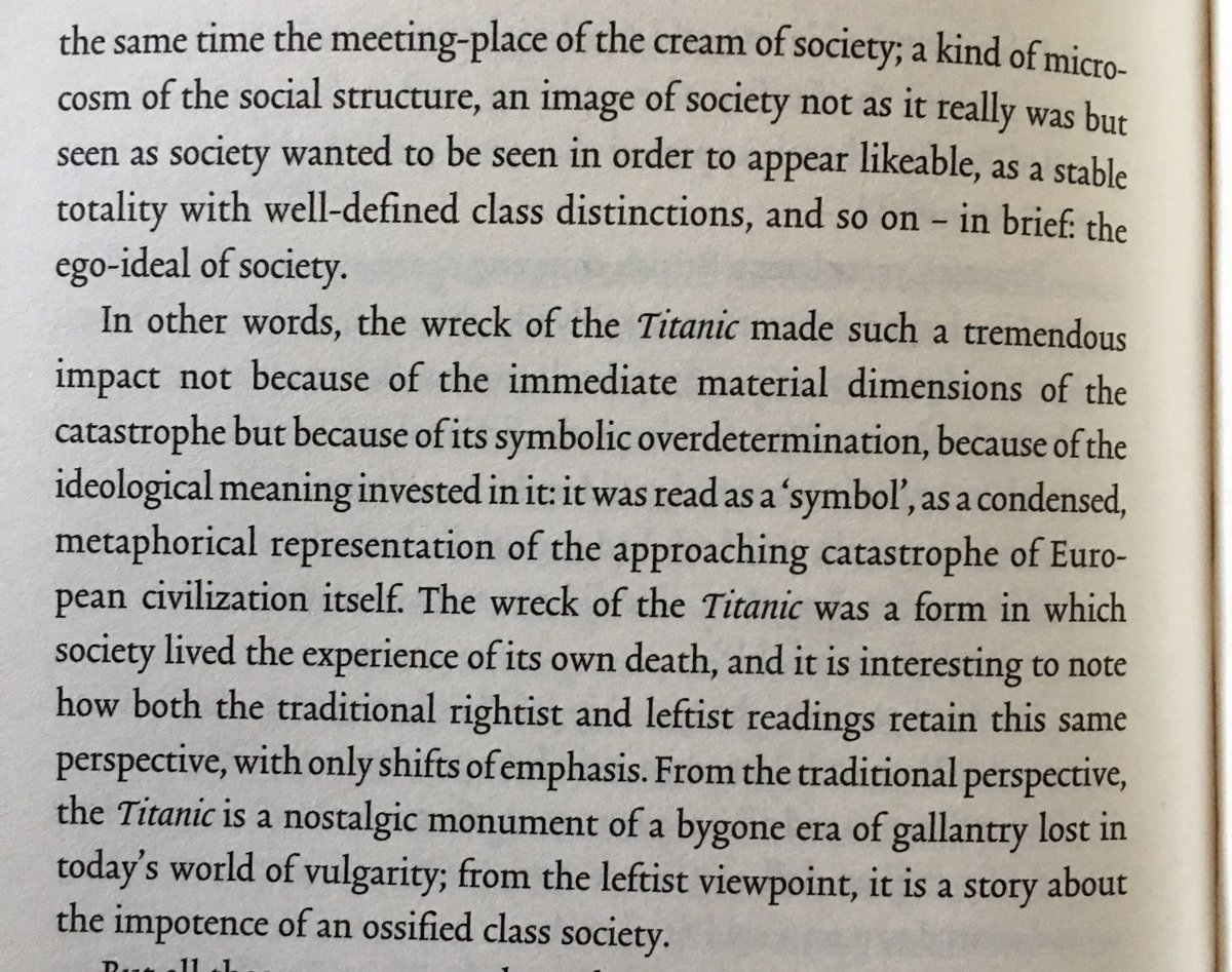 Some excerpts from Slavoj Zizek’s 1989 book “The Sublime Object of Ideology” talking about the psychosocial symbolic power of the sinking of the Titanic and an amazing anecdote of it being almost perfectly foretold