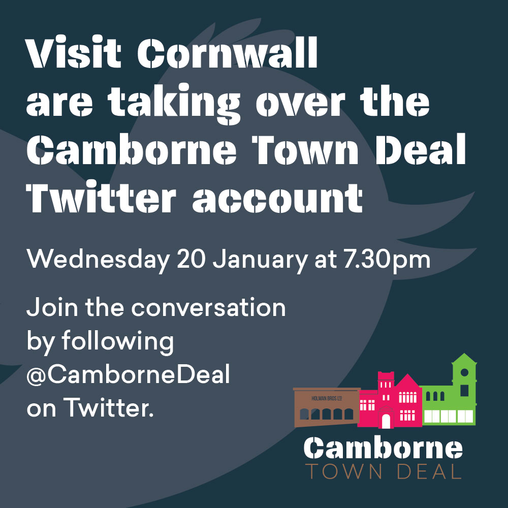 Just one hour to go until we have @VC_B2B taking over our Twitter feed to host a conversation about heritage, tourism and how to tell Camborne's story to the right audiences. Join us at 7.30pm to share your thoughts. #tourism #towndeal #townsfund #levellingup #camborne