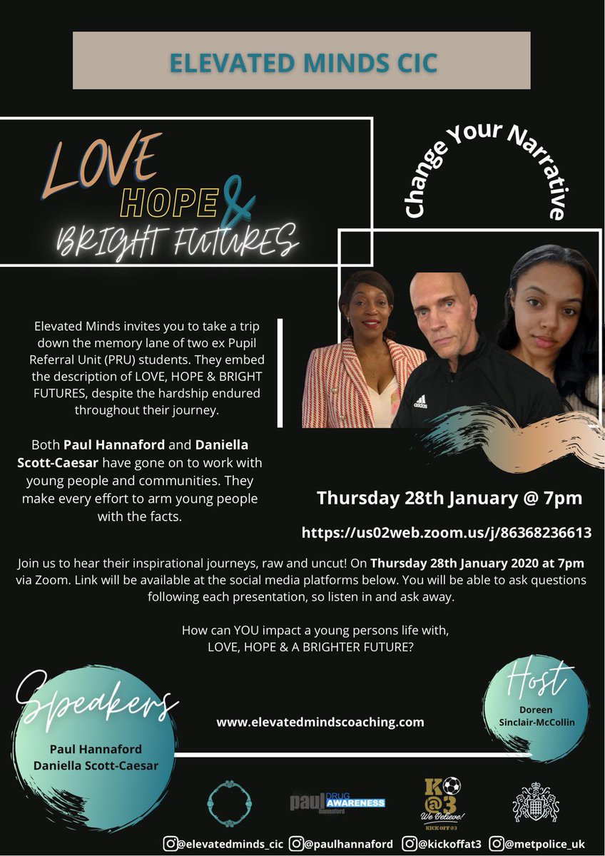 KickOffAt3's tweet photo. Excited to announce we are back again next week with @paulhannaford &amp; Elavated Minds. This hard hitting on line workshop will involve Girls too. Love, Hope &amp; Bright Futures.#WeBelieve 
#ChangingYourNarrative 
@MPSSouthwark 
@LambethMPS 
@NBPAUK 
@catrina_lewis12 
@metpoliceuk https://t.co/VwrRvucLHE