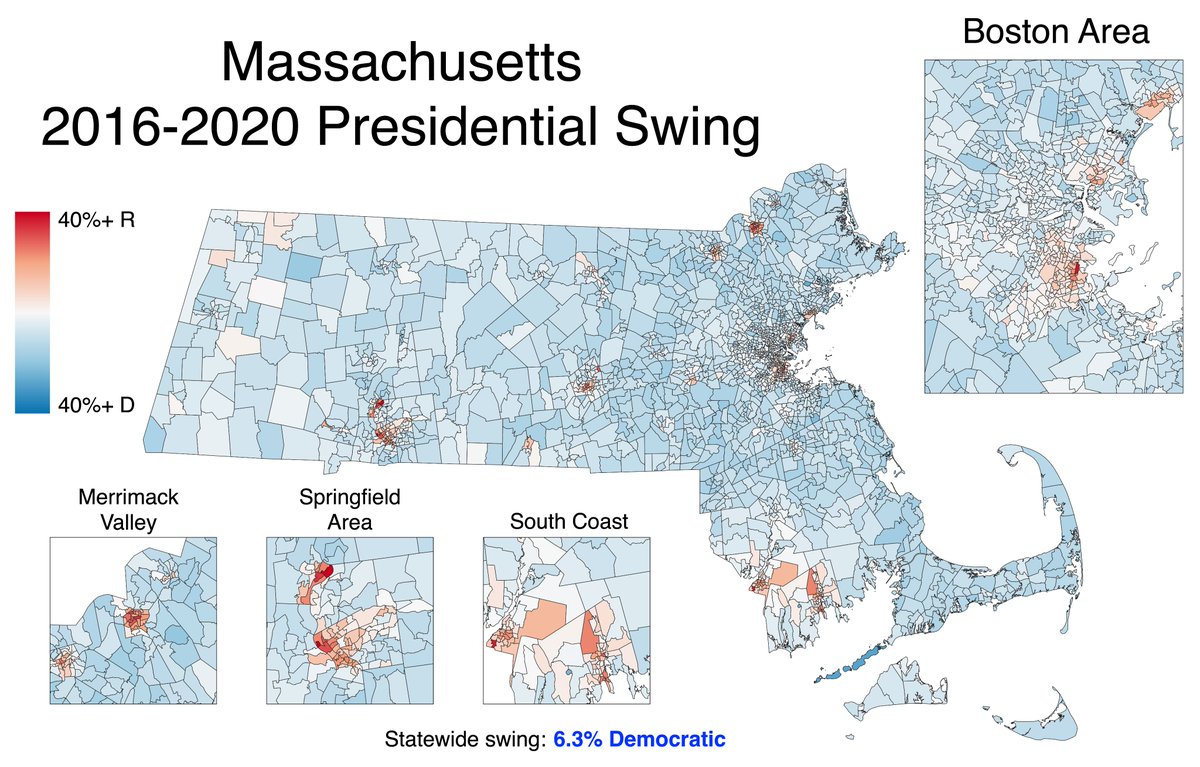Here are the raw swings by precinct (NOT relative to the state). Most of the movement happened between 2012 and 2016, though some heavily Hispanic areas lurched toward the GOP in 2020.