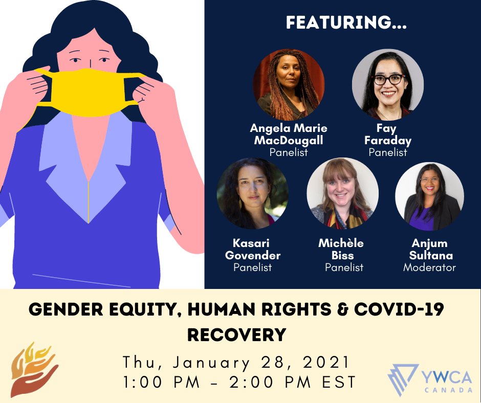 Have you heard? We're hosting a panel discussion featuring leading human rights advocates: @_AngelaMarieMac, @Michele_Biss, @KasariGovender, and @FayFaraday. Join us on Jan 28 at 1pm ET!

Register here: bit.ly/YWCA-Canada-We… 

#GenderEquality #HumanRights #COVID19