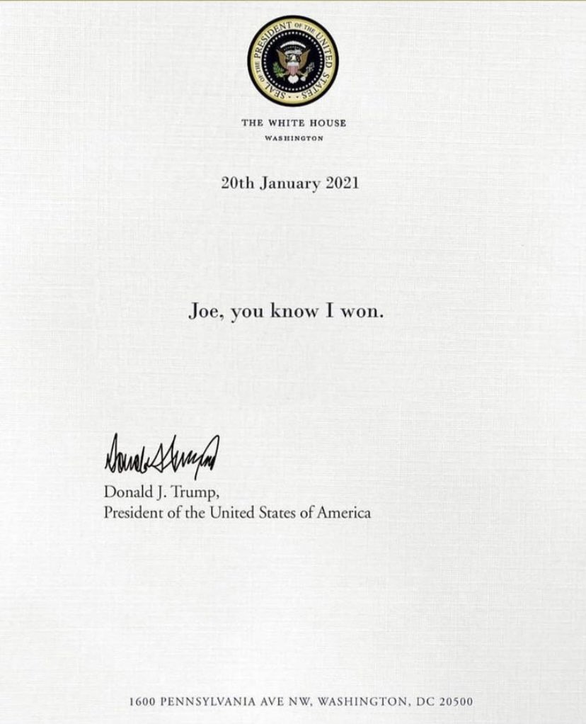 journalistWH's tweet photo. President Trump's letter to Joe Biden #trump #usa #Biden #American  #WhiteHouse https://t.co/LNSDWlyA0N