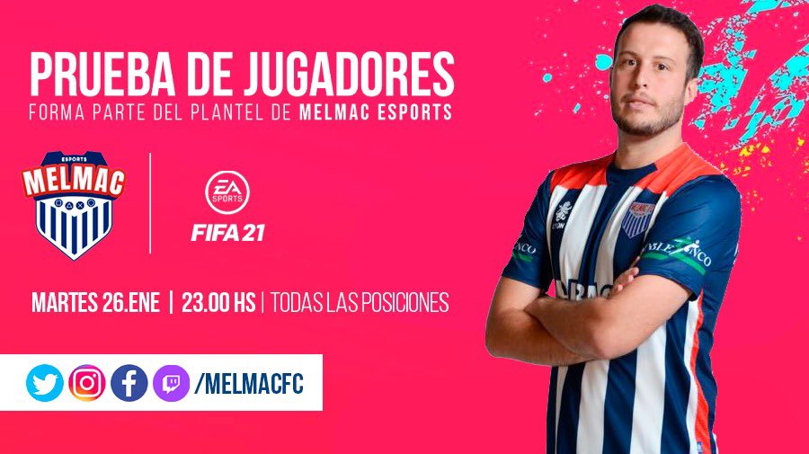 Prueba de jugadores Melmac eSports para @iesafifaar 3ra división.

Si tenes experiencia en EFA, IESA u otro torneo de Clubes Pro, anotate para disputar la nueva temporada de FIFA 21. Probamos jugadores en todas las posiciones.

¡Anotate por MD!