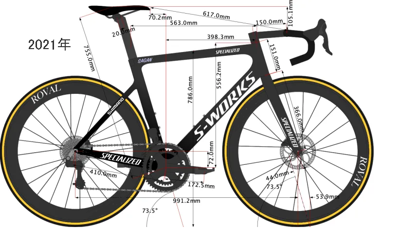 ピーター・サガンの2021年に乗るS-Works Tarmac SL7、サガンの身長184