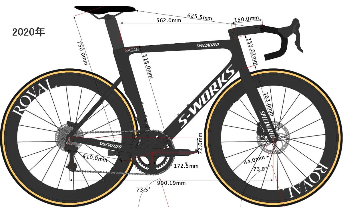 ピーター・サガンの2021年に乗るS-Works Tarmac SL7、サガンの身長184 