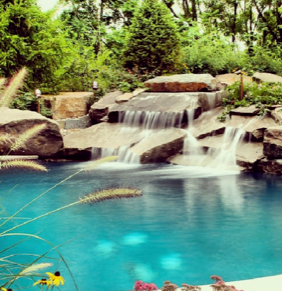 On #waterfallwednesday we are counting down the days until #summer2021! #waterfallsfordays #naturesbeauty #staycation #bluewater #pool #swimmingpool #landscape #architecture #pooldesign #lagoon #wedoitall #backyardoasis #onecallaway 201-785-0800