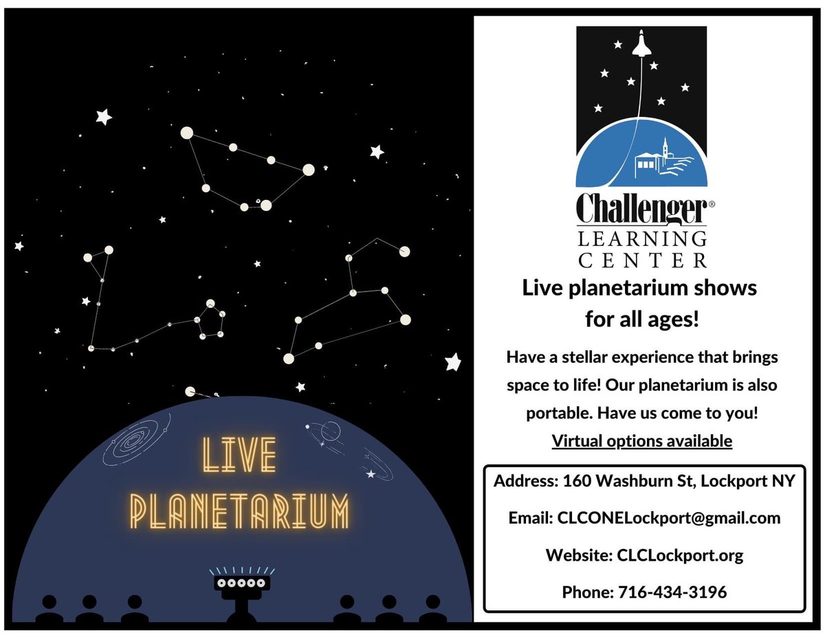 It's never cloudy in our indoor planetarium! Visit us for a tour of the night sky!

#space #stars #astronomy #stem #stemeducation #stemeducationforkids #planetarium #nightsky #explorelockport #lockport #lockportny #wny #datenight #whattodo #somethingtodo