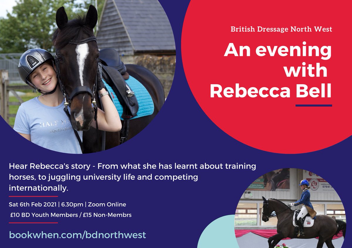 bdnorthwestie's tweet photo. We're thrilled that Rebecca Bell will be joining us on 6th Feb to tell us about her Dressage journey. 

This the perfect opportunity for U25 members to ask Rebecca any questions they might have on BD Youth, international competition, and more! 

Everyone welcome! https://t.co/KE0vKP81RZ