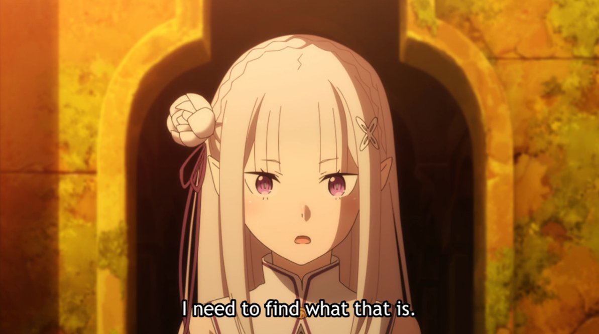 Emilia sees right through this, having had insecurities of her own that she hid — but what's really noteworthy here is her acknowledgement of how reliant she'd become on Puck, and how she will now find her own resolve by moving forward by herself.