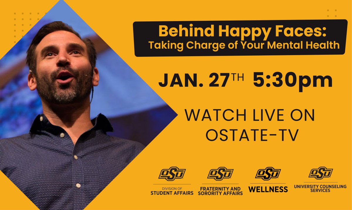 Join us on Wednesday, January 27th at 5:30pm to watch keynote speaker Ross Szabo present on ways to take charge of your mental health! Don't miss out on this valuable opportunity to learn how to better understand mental health in your own life #okstate