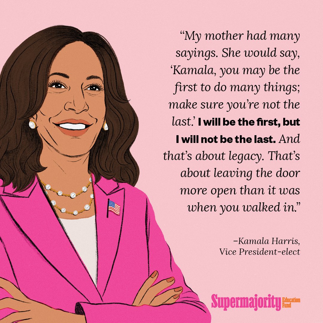 dpanabaker's tweet photo. As we celebrate @kamalaharris historic accomplishment, let's make sure her achievement isn't the last. Together we can use our power to open the door even wider to women everywhere! @supermajority #TheFirstButNotTheLast https://t.co/3EaAUAY4A5