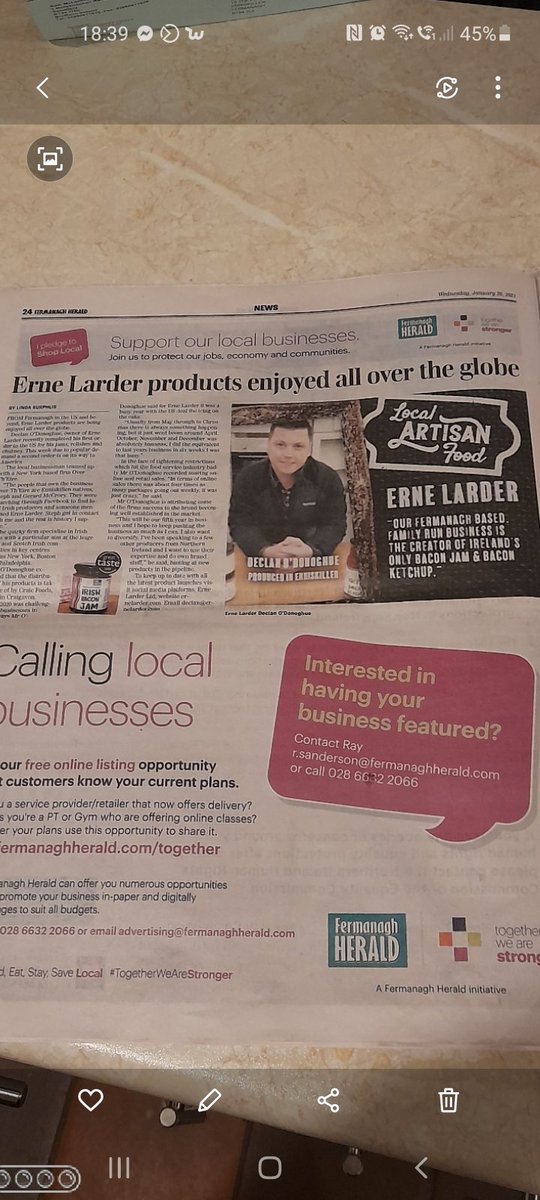 Very grateful to the Fermanagh Herald for featuring erne larder in today's paper, fantastic article..
Special mention for <a href="/CraicFoods/">Craic Foods</a> &amp; <a href="/fromovertheire/">From over th'Éire</a>