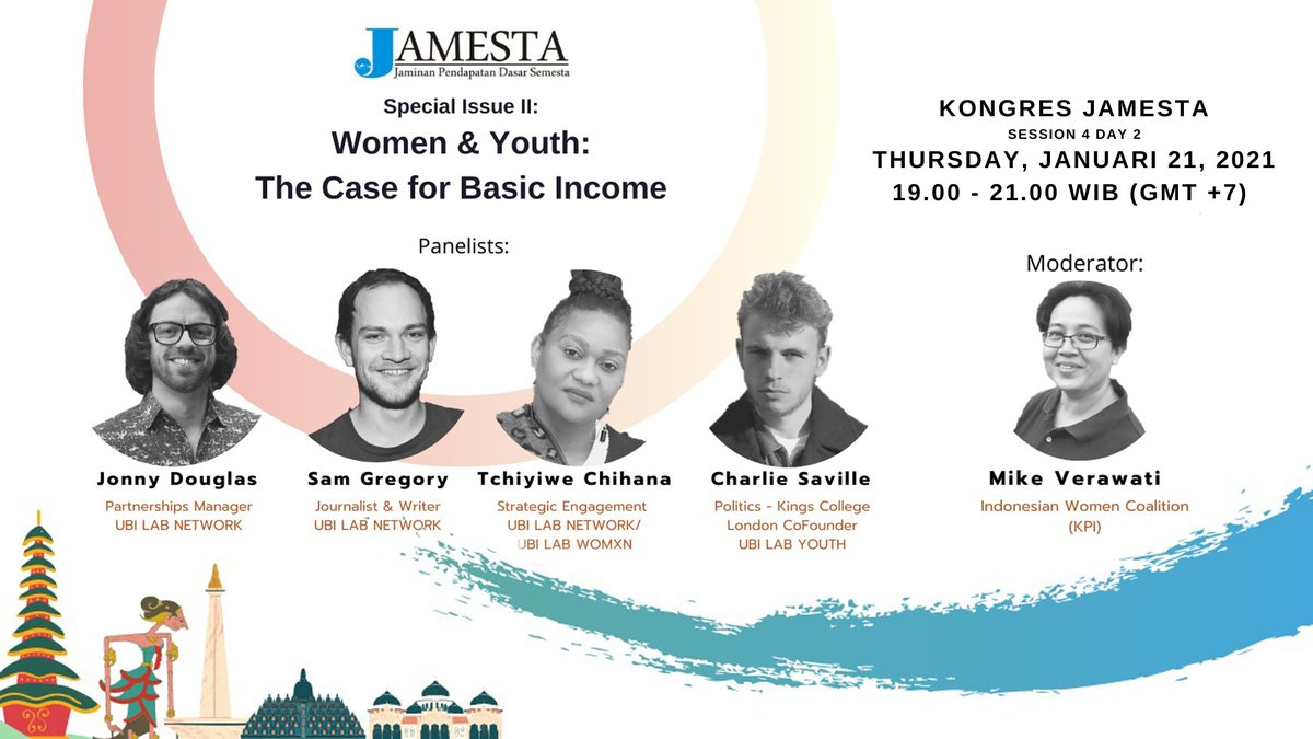 UBILabNetwork's tweet photo. #UBILab, @UBILabWomen & @UBILabYouth are honoured to be in conversation with @MikeVerawati at the @Jamesta_org Conference in Indonesia tomorrow.
We're giving perspectives on building movements, campaigning for #UBI & how #BasicIncome would help & support womxn & young people. https://t.co/YaClrIDMCW