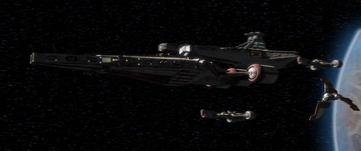 The Arquitens Light Cruiser first appeared in The Clone Wars episode "Grievous Intrigue", it appeared a few more times during the show and (while it was never official) if you calculate its size, the ship should be about 200m long.