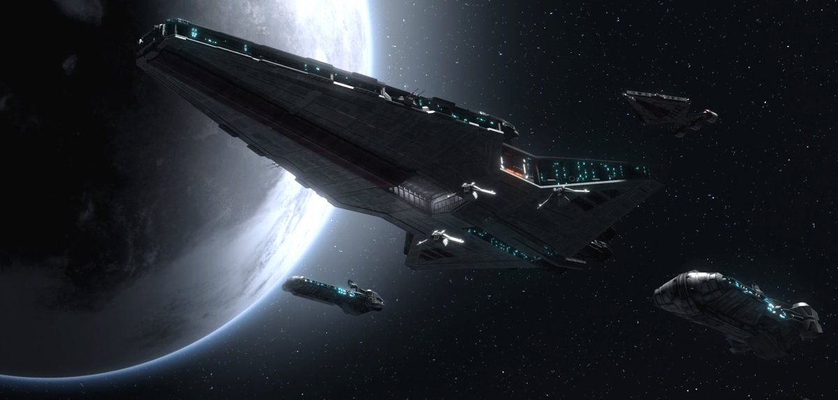 The Arquitens Light Cruiser first appeared in The Clone Wars episode "Grievous Intrigue", it appeared a few more times during the show and (while it was never official) if you calculate its size, the ship should be about 200m long.