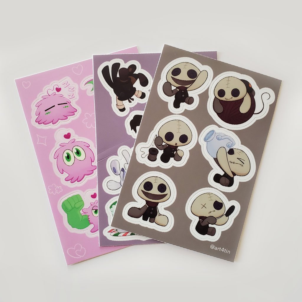 art4tin's tweet photo. My Ko-Fi page and online shop is open. Feel free to visit and buy me a Ko-Fi if you like. I also have stickers available at my shop.

Check out: https://t.co/Wci7P2Ok8g

#Stickers #StickerSheet #KoFi #KoFiShop #ReztheStitchDoll #PuffytheFuzzle #GolemDolls #OC #artistsontwitter https://t.co/4cpUp0iOnX