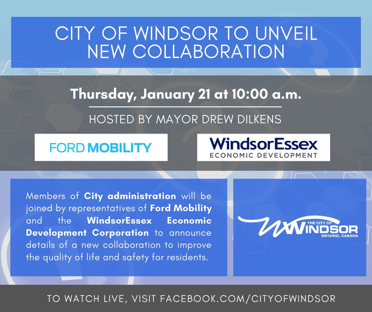 _investwe's tweet image. LIVE tomorrow - 10 am! Visit bit.ly/3ixl2Up
@CityWindsorON #FordMobility