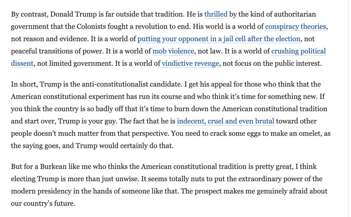 I had a few posts like that in the summer of 2016, and then, when the race tightened in the days before the election, I put out this post making the point more directly about how Trump was outside the U.S. constitutional tradition.  https://www.washingtonpost.com/news/volokh-conspiracy/wp/2016/11/04/im-with-her/