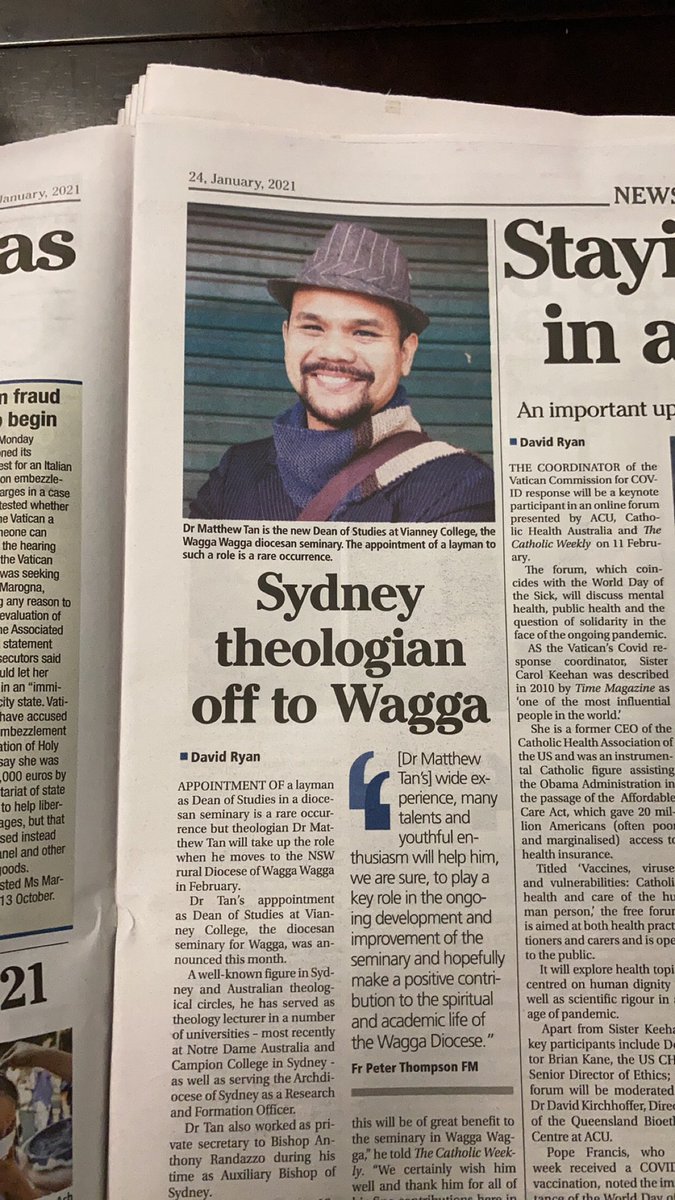 AsianTheologian's tweet photo. Sent to me last night via a friend. Guess there's no hiding it now.

Thank you @catholic_weekly for spilling the beans so I don't have to.

#awkwardasiantheologian #waggawagga https://t.co/p2heDP9E3n