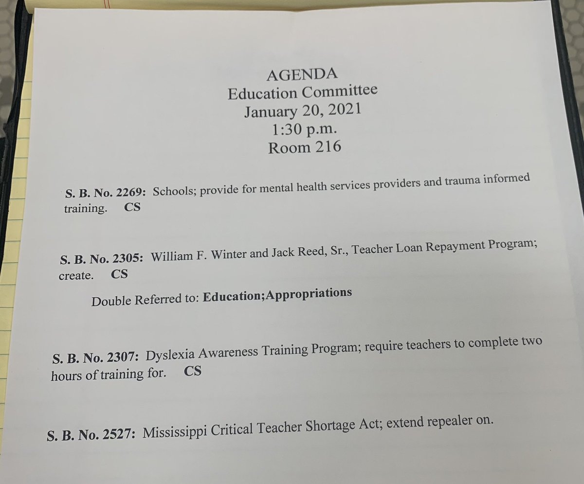 Agenda for today’s 1:30 p.m. Senate Education Committee meeting.
