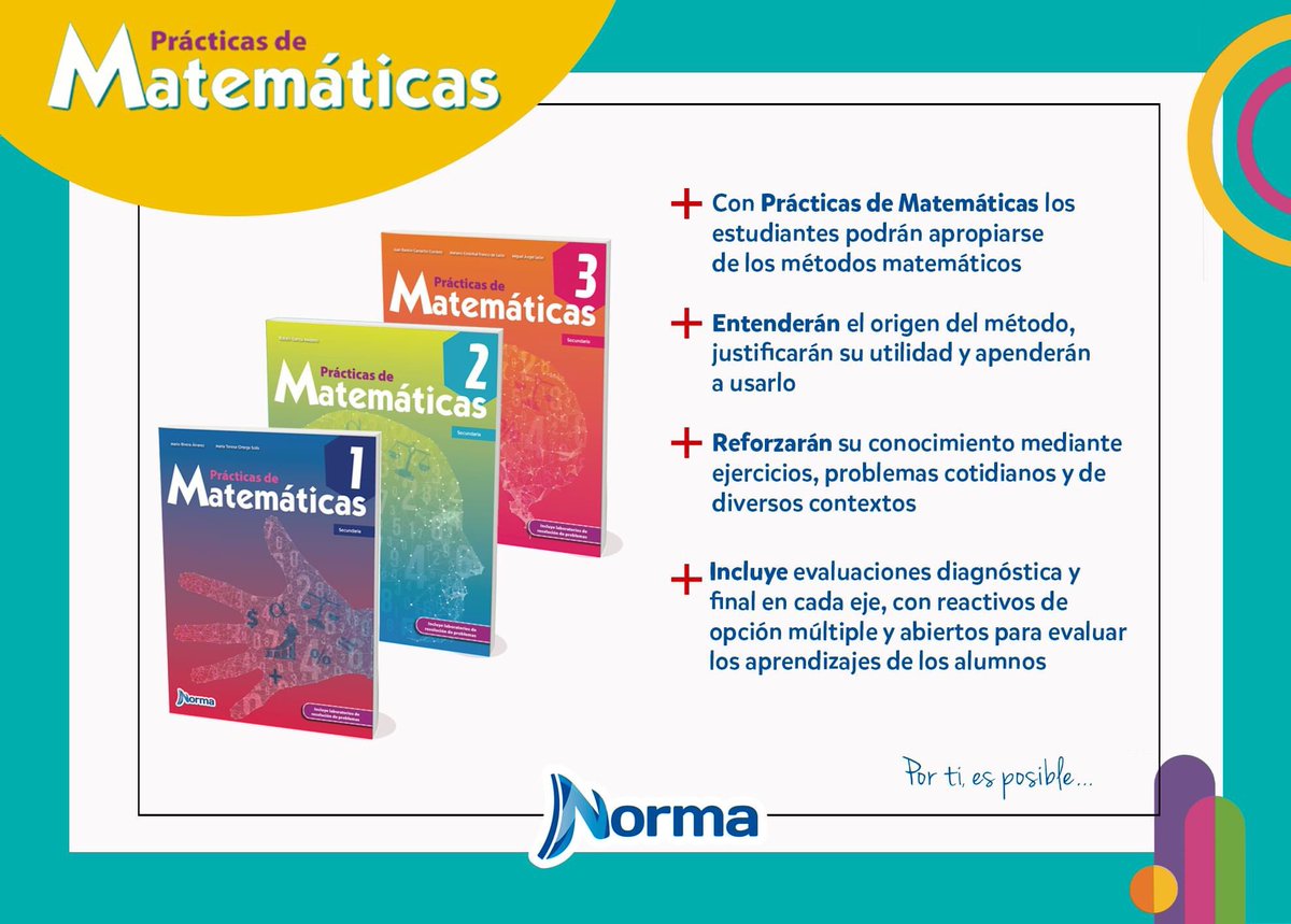 EdicionesNorma's tweet photo. #Profesor, desarrolla en tus alumnos un mejor pensamiento matemático con nuestra serie para secundaria "Prácticas de matemáticas" #EdicionesNorma #PorTiEsPosible https://t.co/TnZmv7TYDB
