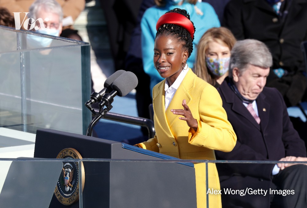 voxdotcom's tweet photo. Delivering her poem “The Hill We Climb," 22-year-old @TheAmandaGorman became the youngest-ever #inauguration poet in US history — and she stole the show.

Gorman was named the first-ever youth poet laureate of the US in 2017.

https://t.co/6SacrQHHKJ https://t.co/ZfnZb8GfTm