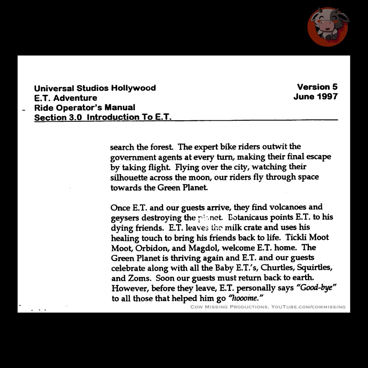 CowMissing's tweet photo. The E.T. Adventure story. #UniversalStudiosHollywood #UniversalStudios #UniversalPictures #UniversalCreative #ThemeParkHistory #ET #ETRide #ETAdventure #Treatment #Script #StevenSpielberg #TheGreenPlanet #TickliMootMoot #Orbidon #Magdol #Zoms 📷: @UniStudios https://t.co/cQyL1UOVPR