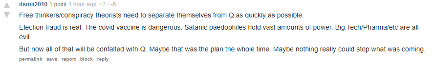 This might be my favorite so far."We serious conspiracy theorists need to make sure we're not lumped in with these wacky people who believe in a massive conspiracy that makes no sense and relies solely on speculation and overriding belief in people they don't like being evil".