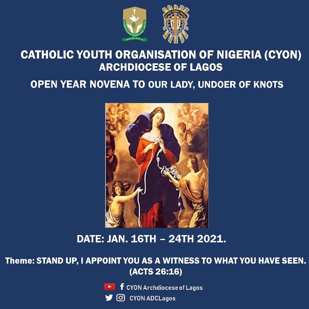 ccotpcyon's tweet photo. For the success of all Deanery &amp; Parish Elections in the Archdiocese.

5. Say the last 2 decades of the rosary.

6. Finish with the Prayer to Our Lady the Undoer of Knots.

#CCOTPCYON #CYON #EvangelismInaDigitalAge #EDA20 #Novena #OurLadyUndoerOfKnots https://t.co/hJJqKDviI6