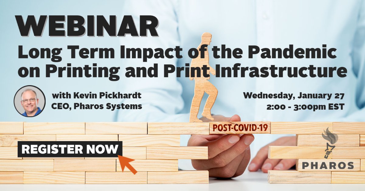 PharosSystems's tweet image. Join us Wednesday the 27th to hear our CEO Kevin Pickhardt share the Pharos perspective on the long-term impact the pandemic could have on office printing &amp;amp; print infrastructure! ow.ly/lmuQ50DdNPR #printinfrastructure #covid19